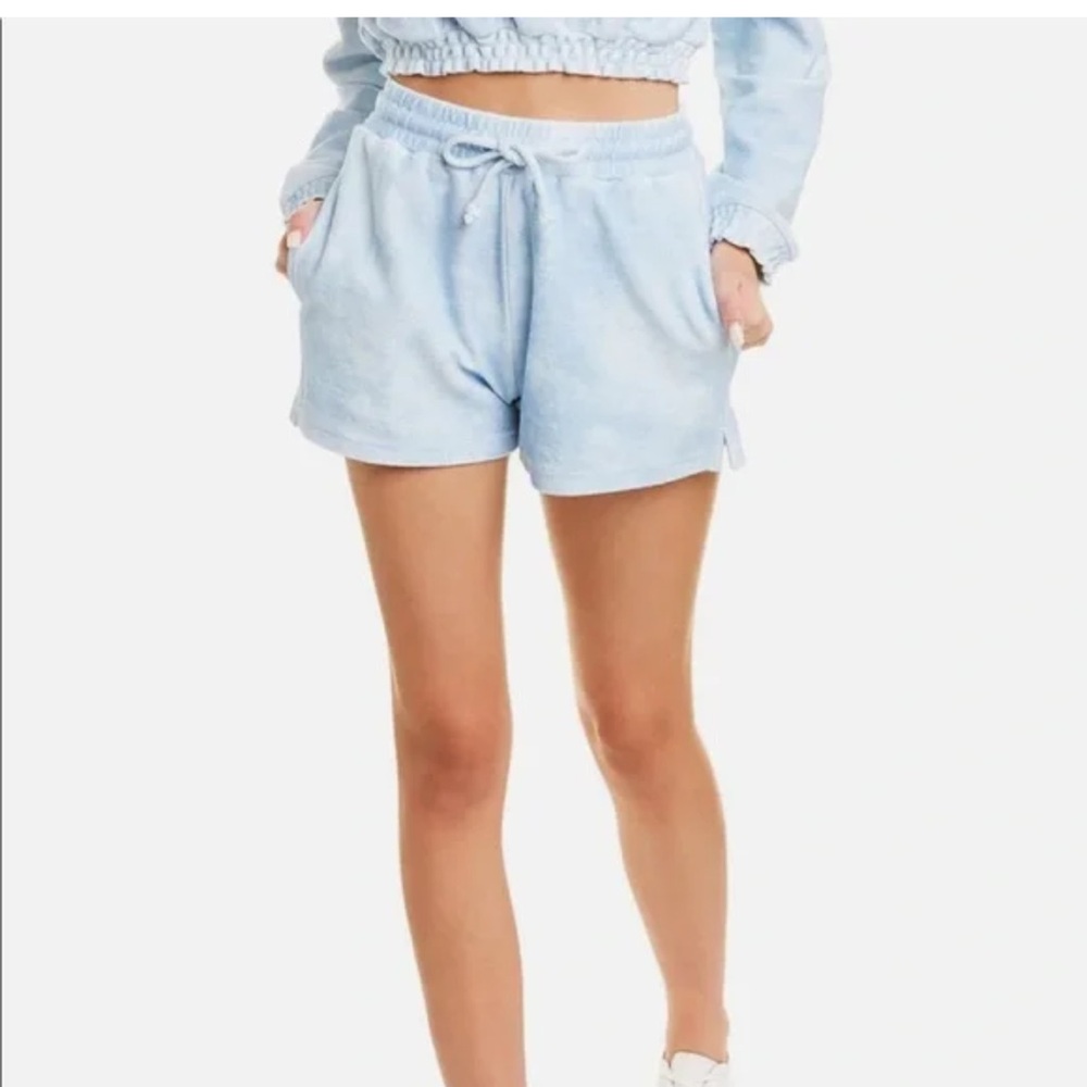 Onia Brushed Back Terry Shorts Light Blue Women's Plush Drawstring Shorts